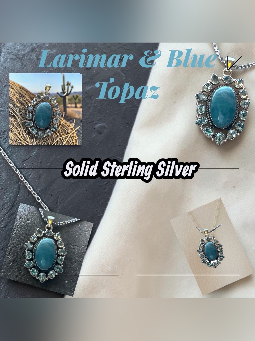 Stunning Larimar & Blue Topaz Sterling Silver Pendant